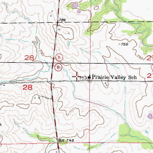 Topographic Map of Prairie Valley School, MO