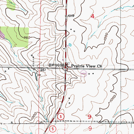 Topographic Map of Prairie View Church, MO