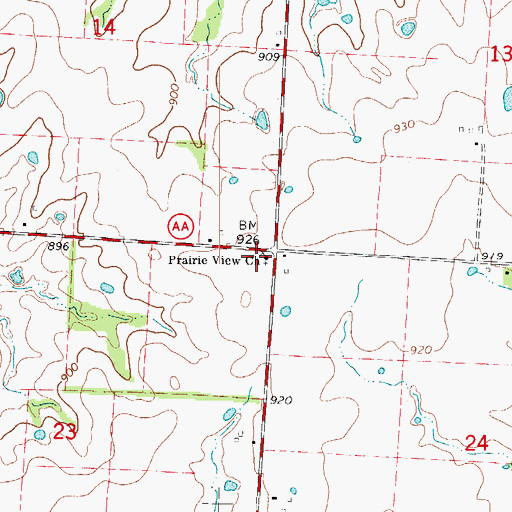 Topographic Map of Prairie View Church, MO
