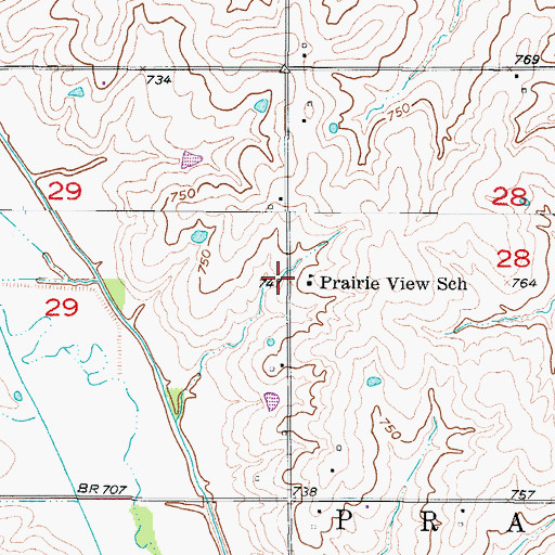 Topographic Map of Prairie View School, MO