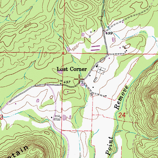 Topographic Map of Lost Corner, AR