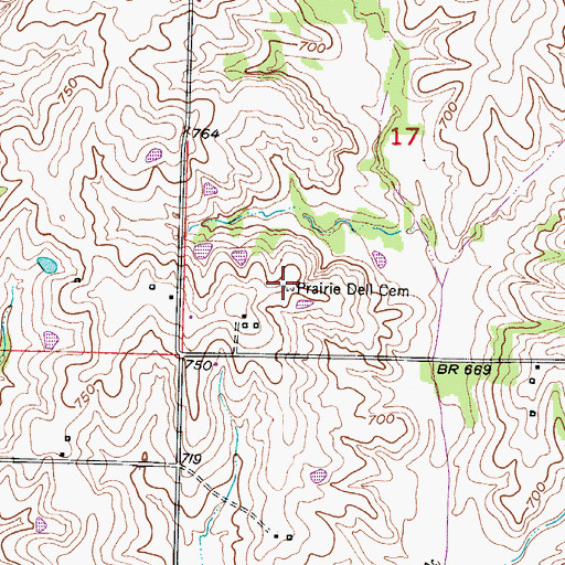 Topographic Map of Prairle Dell Cemetery, MO