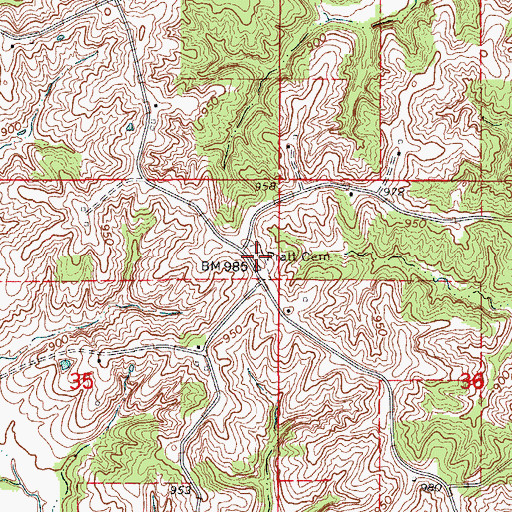 Topographic Map of Pratt Cemetery, MO