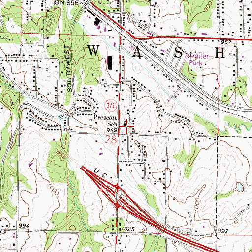 Topographic Map of Prescott School, MO