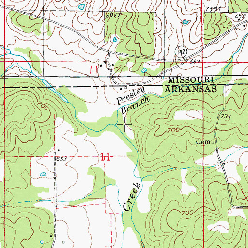 Topographic Map of Presley Branch, AR