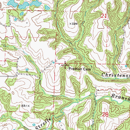 Topographic Map of Preston Cemetery, MO