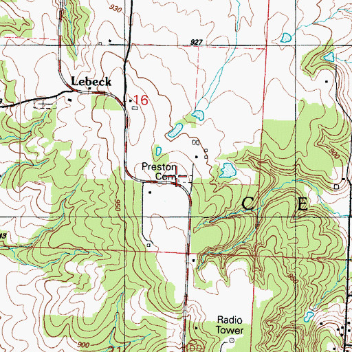 Topographic Map of Preston Cemetery, MO
