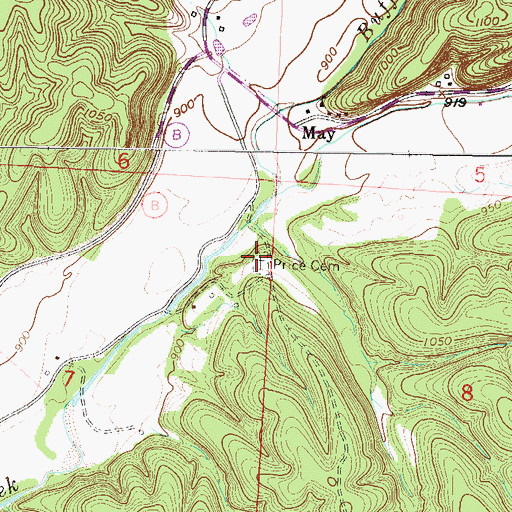 Topographic Map of Price Cemetery, MO