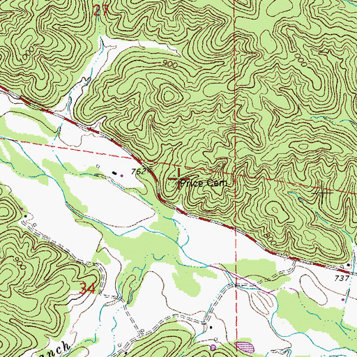 Topographic Map of Price Cemetery, MO
