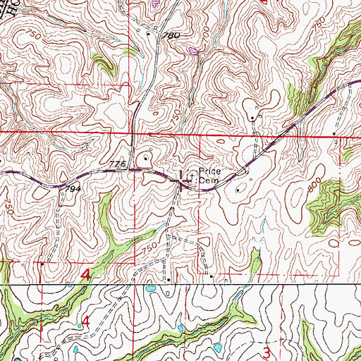 Topographic Map of Price Cemetery, MO