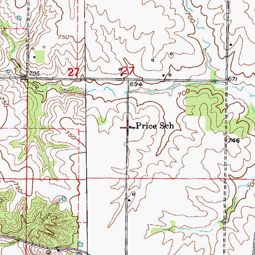 Topographic Map of Price School, MO