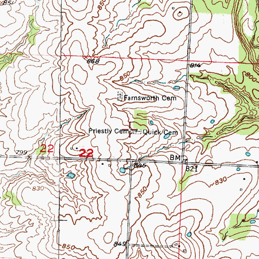 Topographic Map of Priestly Cemetery, MO