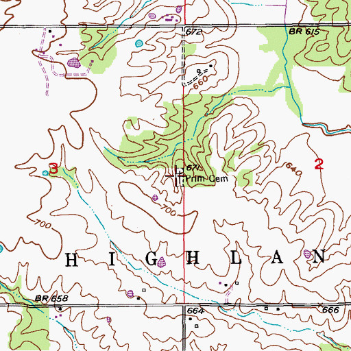 Topographic Map of Prim Cemetery, MO