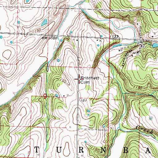 Topographic Map of Pritchett Cemetery, MO