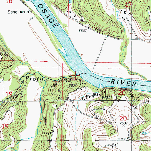 Topographic Map of Profits Creek, MO