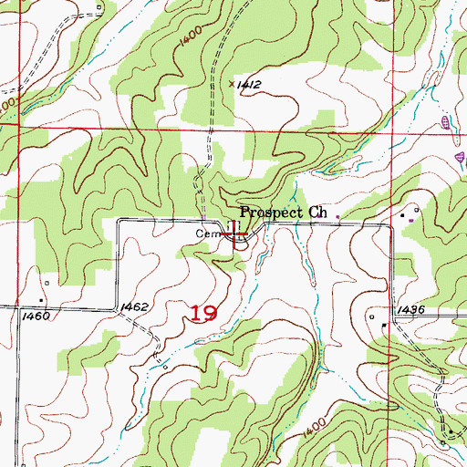 Topographic Map of Prospect Church, MO