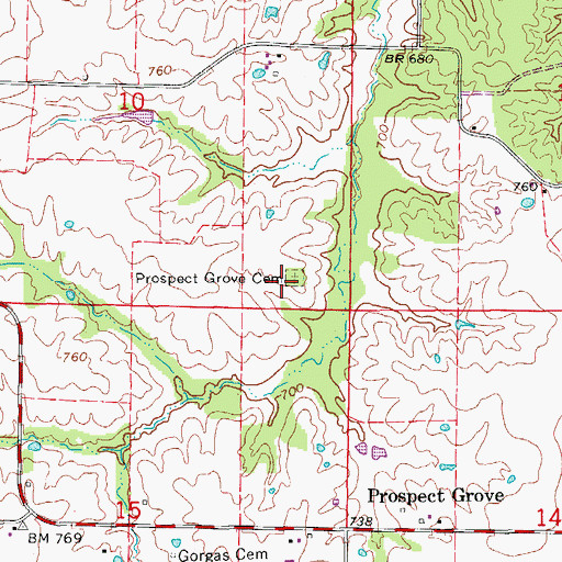 Topographic Map of Prospect Grove Cemetery, MO