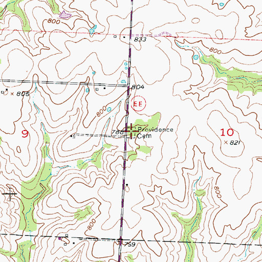 Topographic Map of Providence Cemetery, MO