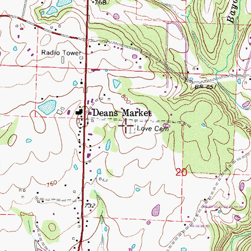 Topographic Map of Love Cemetery, AR