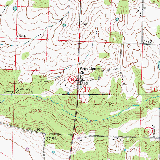 Topographic Map of Providence Church, MO