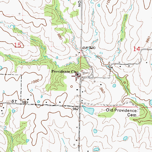 Topographic Map of Providence Church, MO