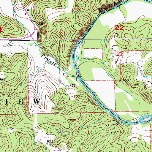 Topographic Map of Pruett Creek, MO