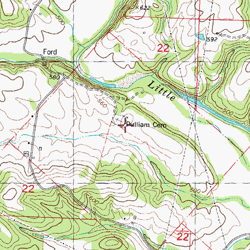 Topographic Map of Pulliam Cemetery, MO