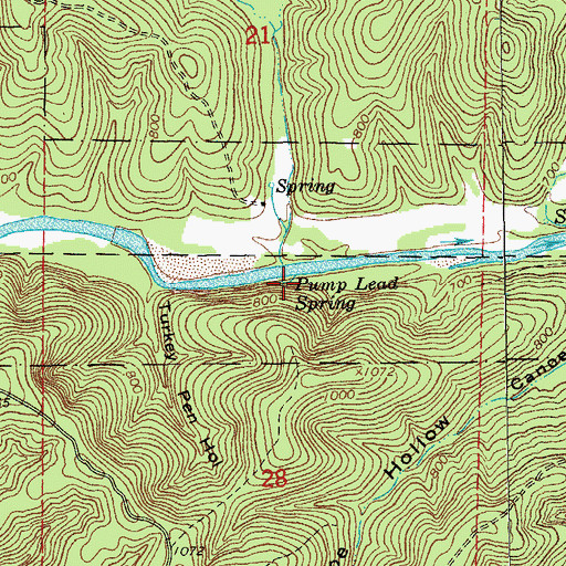 Topographic Map of Pump Lead Spring, MO