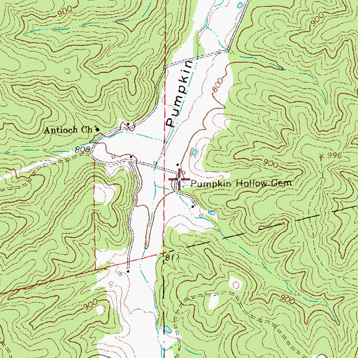 Topographic Map of Pumpkin Hollow Cemetery, MO