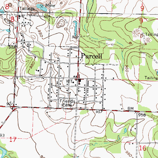 Topographic Map of Purcell, MO