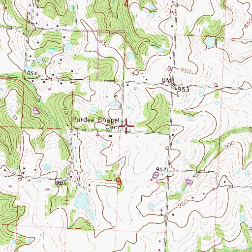 Topographic Map of Purdee Chapel Cemetery, MO