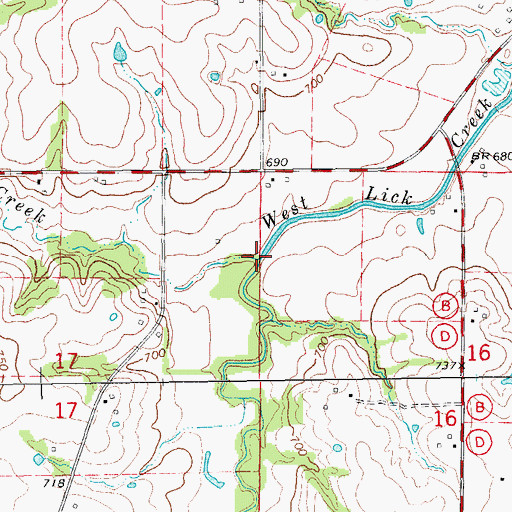 Topographic Map of Purdey Creek, MO