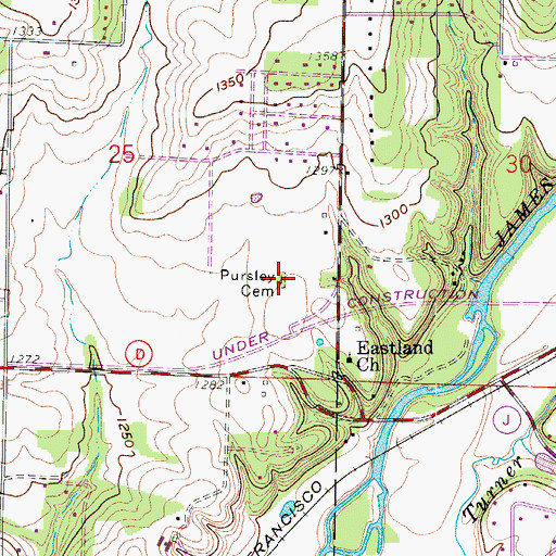 Topographic Map of Pursley Cemetery, MO