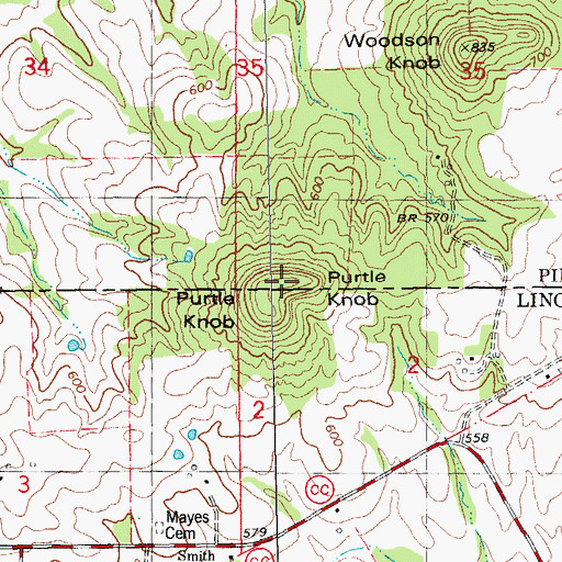 Topographic Map of Purtle Knob, MO