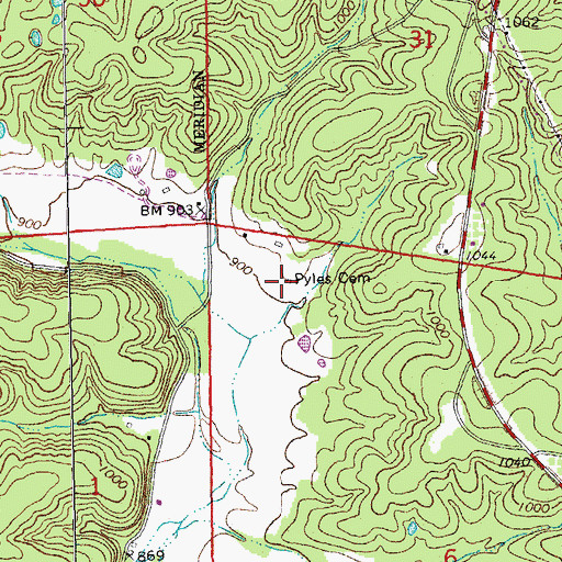 Topographic Map of Pyles Cemetery, MO