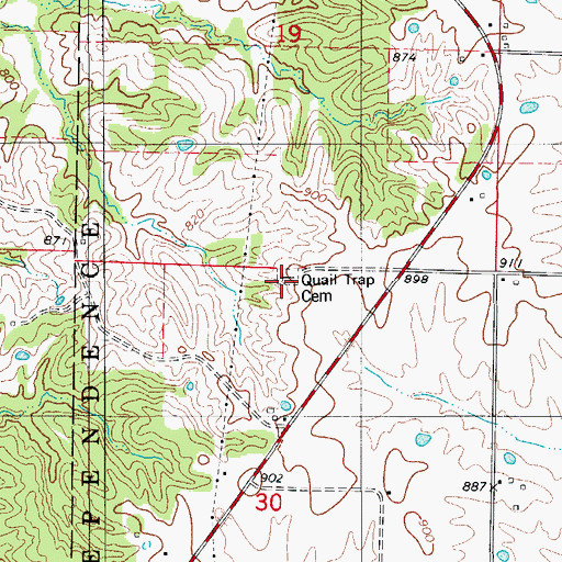 Topographic Map of Quail Trap Cemetery, MO