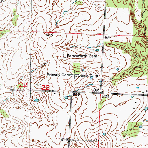 Topographic Map of Quick Cemetery, MO
