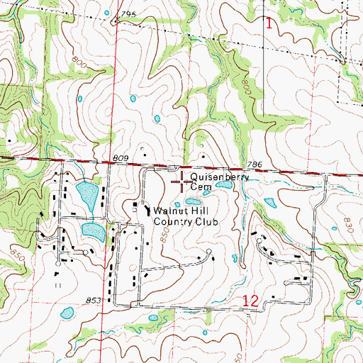 Topographic Map of Quisenberry Cemetery, MO