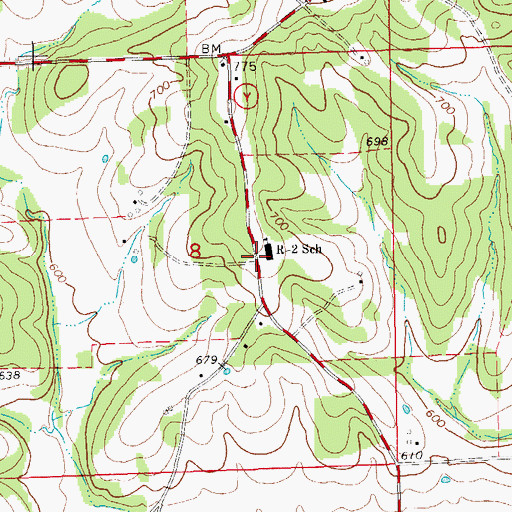 Topographic Map of R-2 School, MO