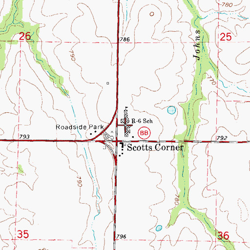 Topographic Map of Community R-VI High School, MO