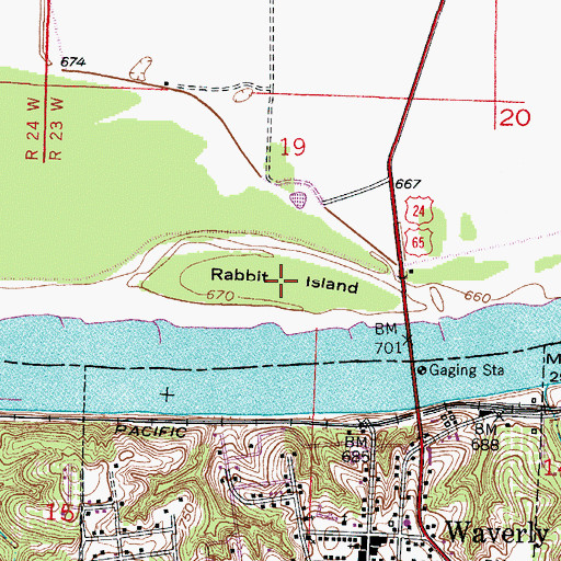 Topographic Map of Rabbit Island, MO