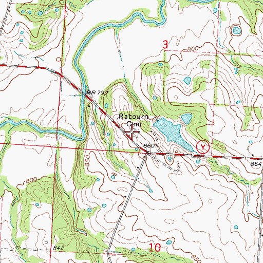 Topographic Map of Rabourn Cemetery, MO