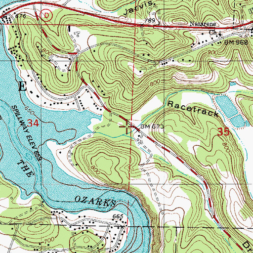 Topographic Map of Racetrack Hollow, MO