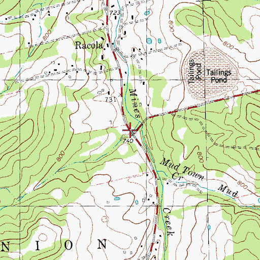 Topographic Map of Racola, MO