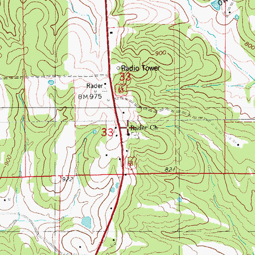 Topographic Map of Rader Church, MO
