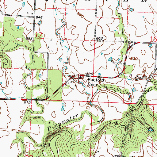 Topographic Map of Radford Cemetery, MO