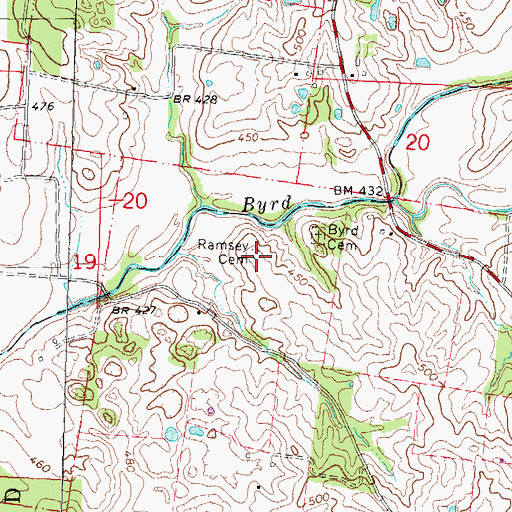 Topographic Map of Ramsey Cemetery, MO