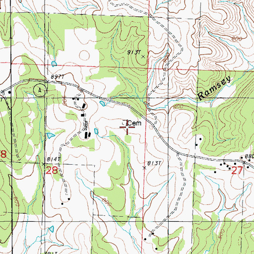 Topographic Map of Ramsey Cemetery, MO