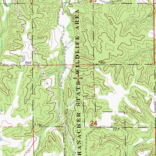 Topographic Map of Ranacker State Wildlife Area, MO