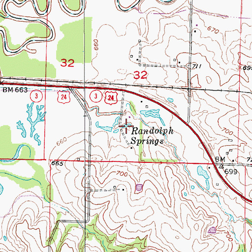 Topographic Map of Randolph Springs, MO